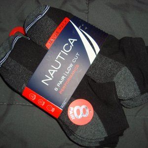 NEW Nautica 8-Pair Men's Low Cut Performance Socks NWT Black/Gray Sz 6-12.5
